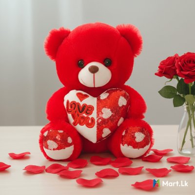 Cute red heart hugging teddy