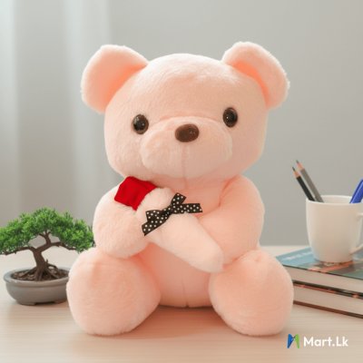 Pink rose hugging cute teddy