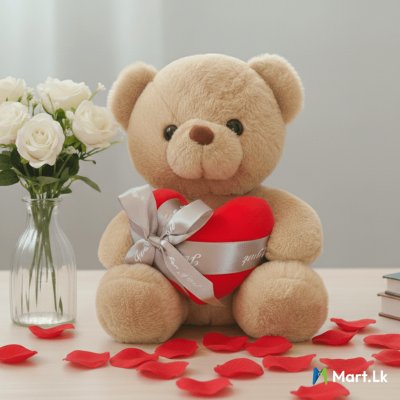 Brown heart hugging teddy